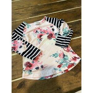 Honey Dew Girl Medium Blouse Long Sleeve Patch Elbows Floral And Mix Pattern